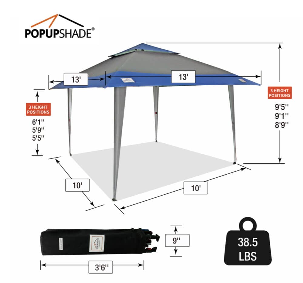 13'x13' BIG POPUP-SHADE Extended-Eave Recreational TILT-N-GO™ Transport ...