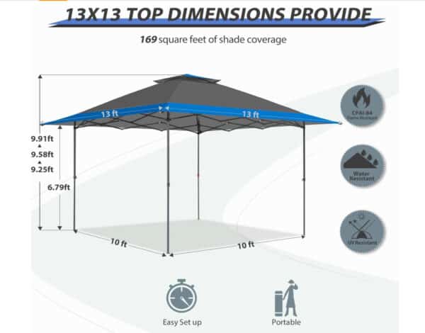 13'x13' BIG SHADE Extended-Eave Super Compact Instant Canopy / TILT-N-GO® / Shades 169 SQF Comfortably - Image 10
