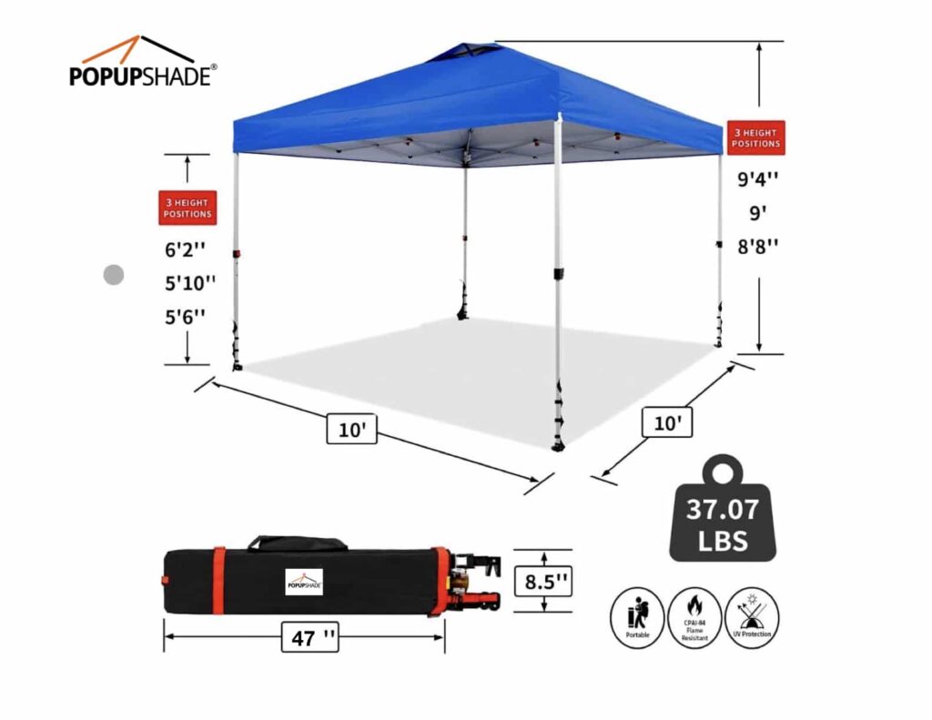 10'x10' POPUP-SHADE® Instant Canopy | SUPER COMPACT | Tilt-N-Go ...